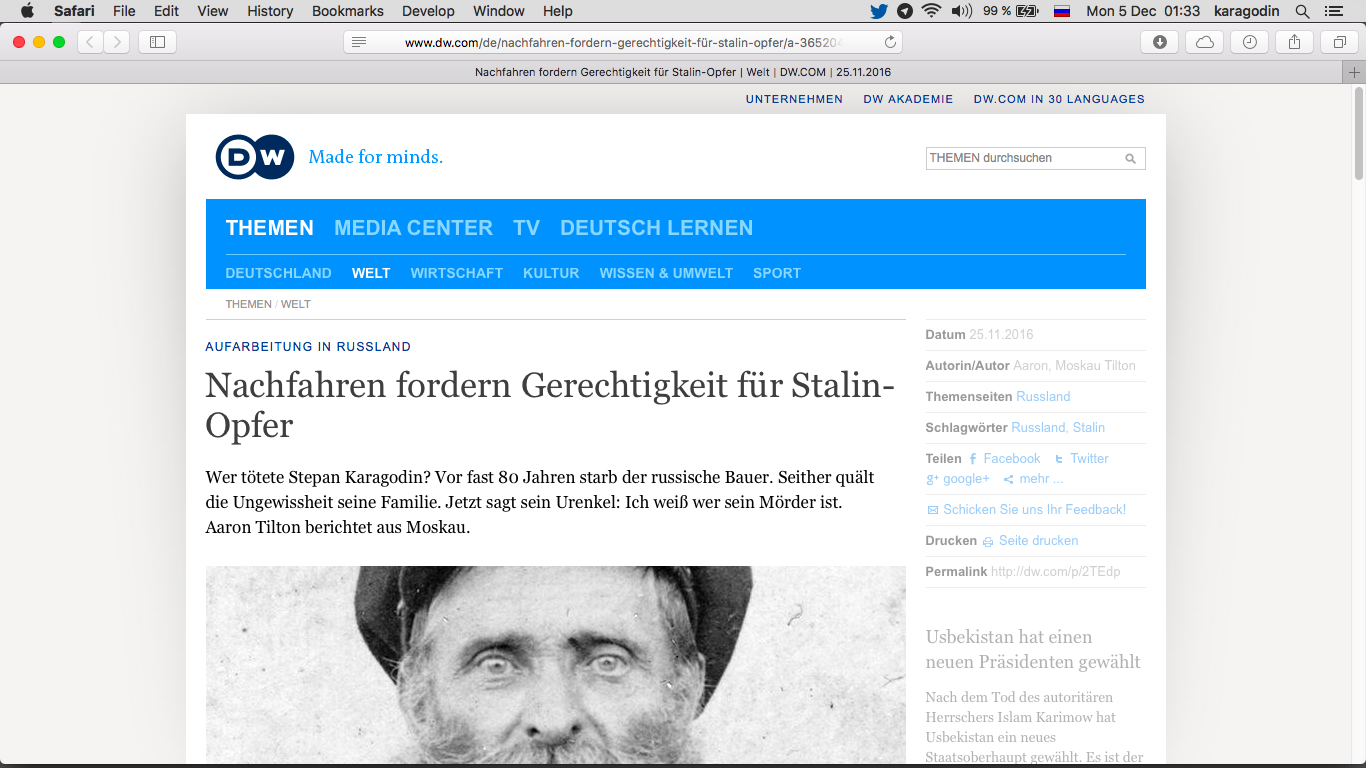 Nachfahren fordern Gerechtigkeit für Stalin-Opfer Wer tötete Stepan Karagodin? – DW (Deutsche Welle).